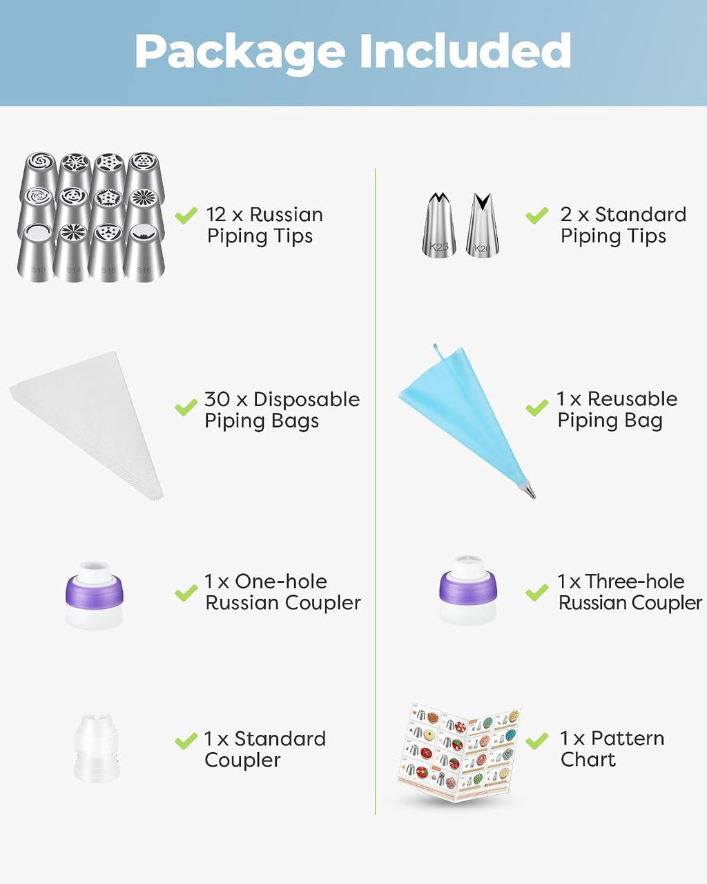 48 Russian Piping Tips Set Frosting Piping Kit for Beginners & Pros