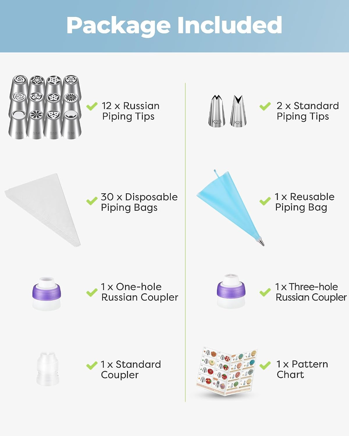 48 Russian Piping Tips Set Frosting Piping Kit for Beginners & Pros