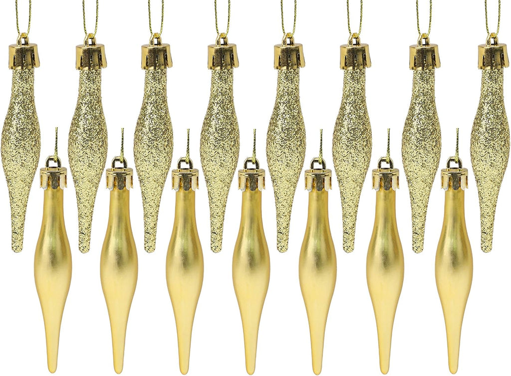 Droplet Baubles, Matte & Glitter, Gold, Pack of 15
