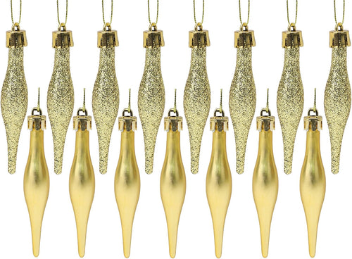 Droplet Baubles, Matte & Glitter, Gold, Pack of 15