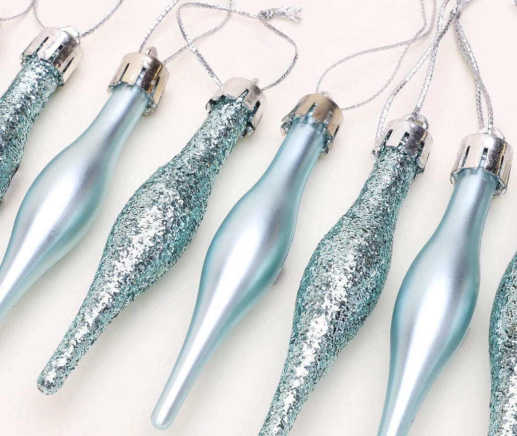 Droplet Baubles, Matte & Glitter, Ice Blue, Pack of 15 – view 3