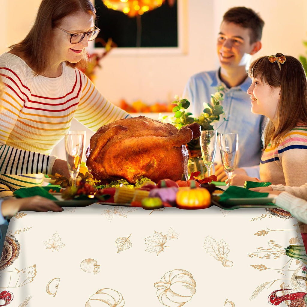 3 Pack Thanksgiving Disposable Tablecloth for Rectangle Tables, Plastic Thanksgiving Turkey Tablecloth Party Supplies, Pumpkin Table Cover for Fall Thanksgiving Harvest Party Decorations, 54X108 Inch