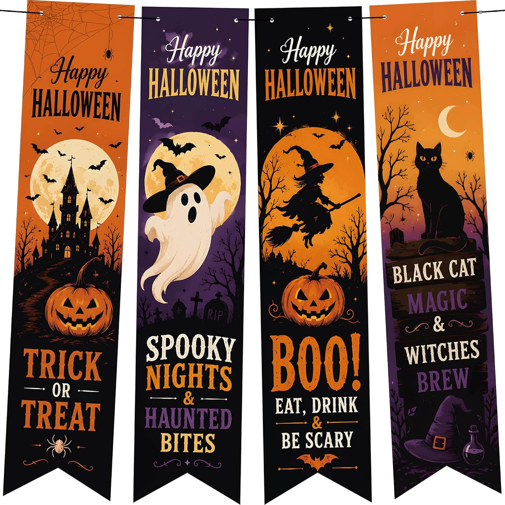Halloween Decorations - 4 PCS Vertical Happy Halloween Hanging Banners