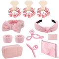 Spa Headband and Wristband Set Top Knotted Headbands Big Hair Claw Clips Butterfly Hair Accessories Satin Silk Scrunchies Quilted Makeup Bag Blank Cards Gift Box Gifts for Women and Teen Girl Gifts