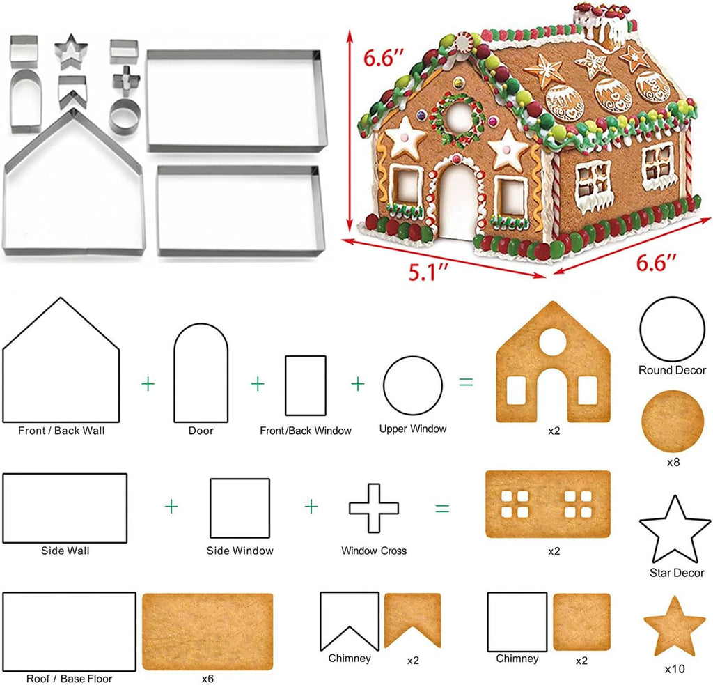 Gingerbread House Cookie Cutter Set - 3D Christmas Cookie Cutters - 10Pcs Gingerbread House Kit for Christmas, Halloween, Holiday, Winter (Gift Package)