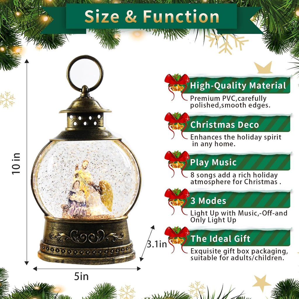 Christmas Nativity Snow Globe, Nativity Musical Snow Globe Lantern Lights with USB Powered, Retro Style Holiday Glitter Globe for Xmas Home Decoration Holiday