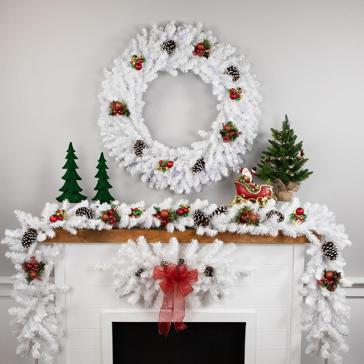 Pre-Lit White Pine Wreath, 36", Battery Operated, Multicolor LED – view 2
