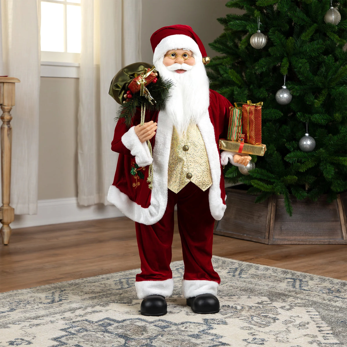 Holly Berry Santa Figure with Presents, 36"