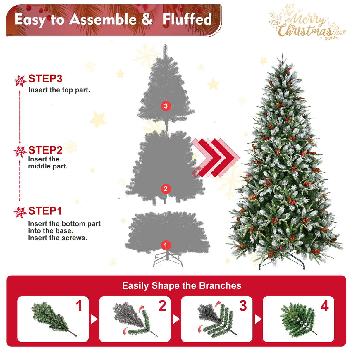 Artificial Christmas Tree with Berries & Pine Cones – view 11
