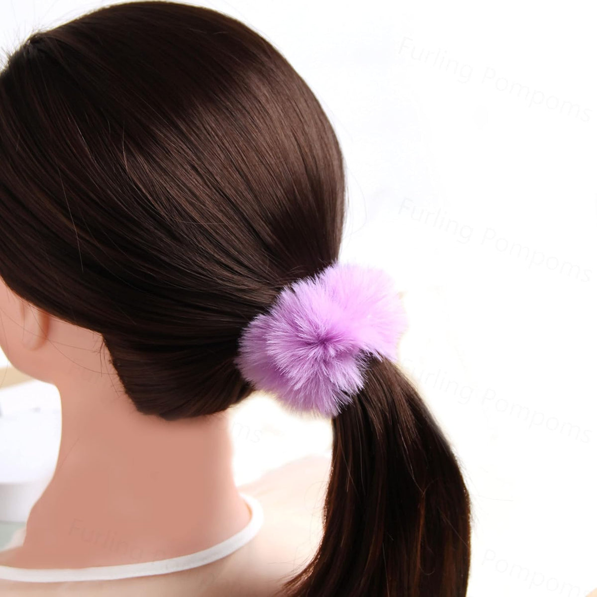 2Pcs Pack Furry Faux Rabbit Fur Hair Scrunchies Artificial Fur Hair Bobbles Elastic Hair Band Rope Wristband Ponytail Accessories Lilac