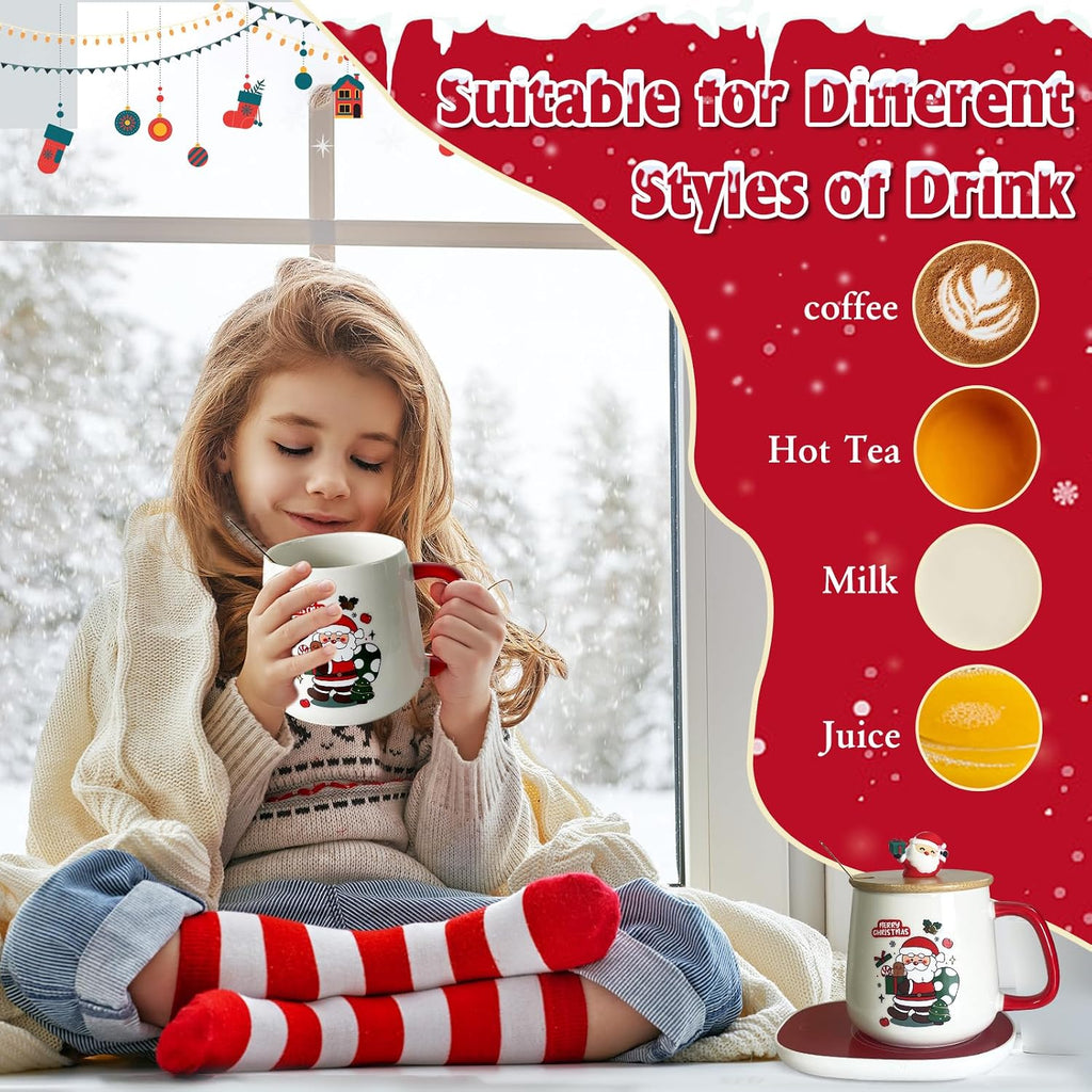 Christmas Coffee Warmer with Mug Set, Coffee Cup Warmer Coffee Mug Warmer with Auto Shut off for Desk Home Office, Coffee Gifts Xmas Gifts for Coffee Lovers Mom Her Wife Girlfriend Daughter