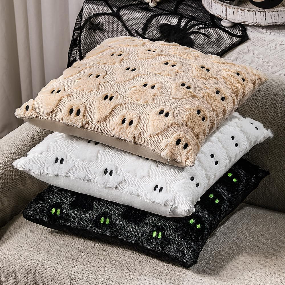 Halloween Pillow Covers 18X18 Inch 2Pcs Black Ghost Halloween Decor