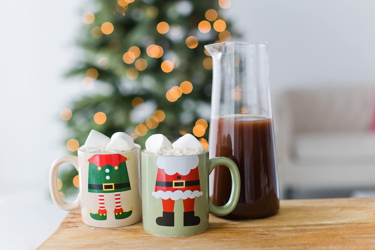 Matching Christmas Mugs, Holiday Santa and Elf Mug Set