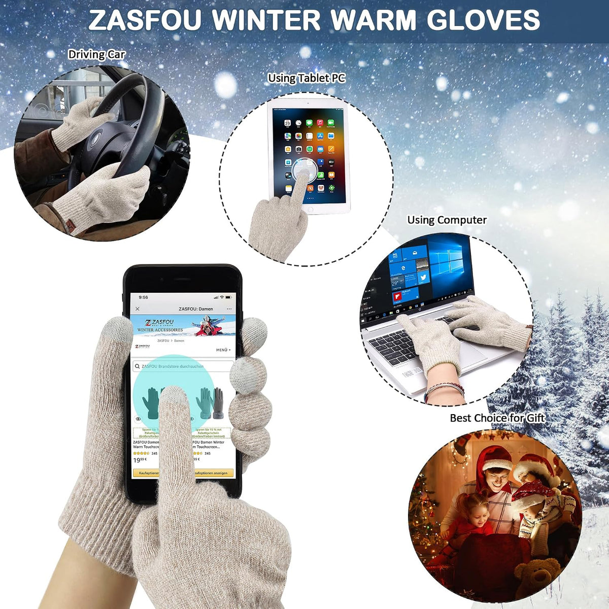 Womens Warm Beanie Winter Hat Touchscreen Gloves Set Gifts for Women