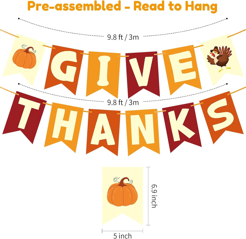 Thanksgiving Decorations - GIVE THANKS Banner, Friendsgiving Party Decorations, Thanksgiving Decor for Room Office Bedroom Mantel Wall Bulletin Board