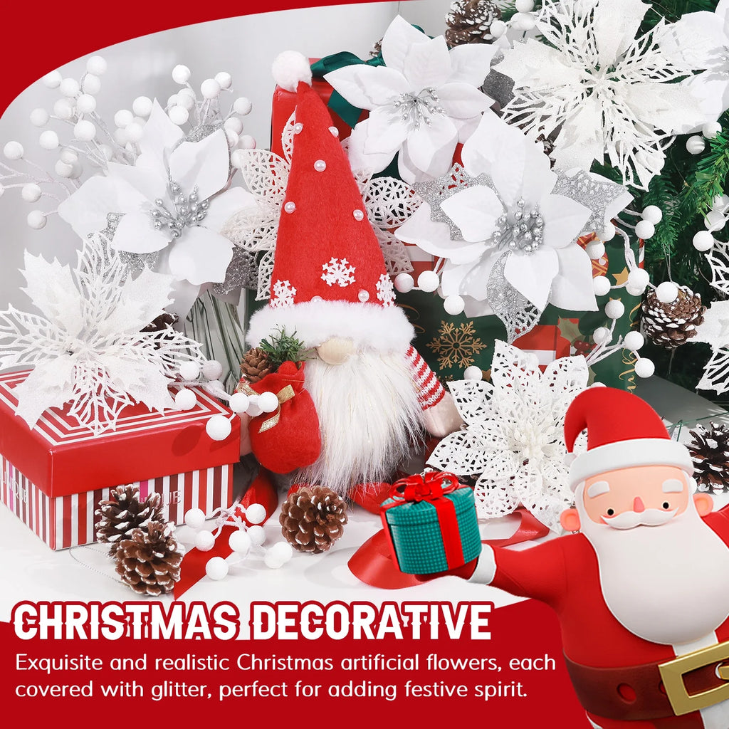 Glitter Poinsettia & Pine Cone Tree Picks, White, 56-Piece – view 8