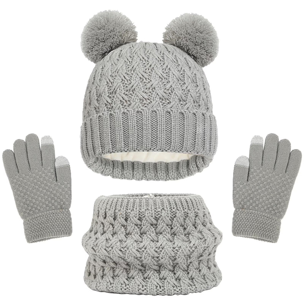 Toddler Hats Kids Winter Beanie Hat Warm Knit Thick Ski Cap with Pompom and Scarf Gloves Set for Girls Boys
