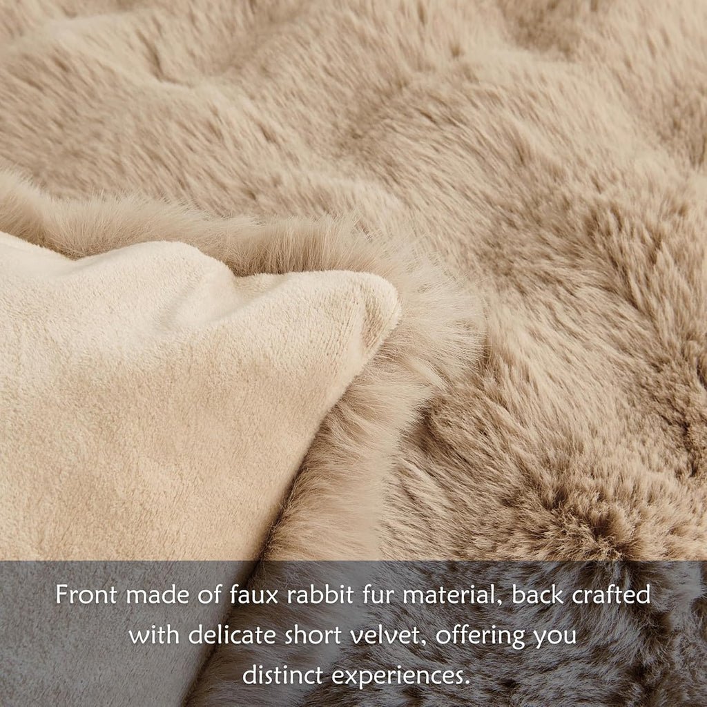 Faux Rabbit Fur Pillow Covers, 18×18, Taupe, Set of 2 – view 3