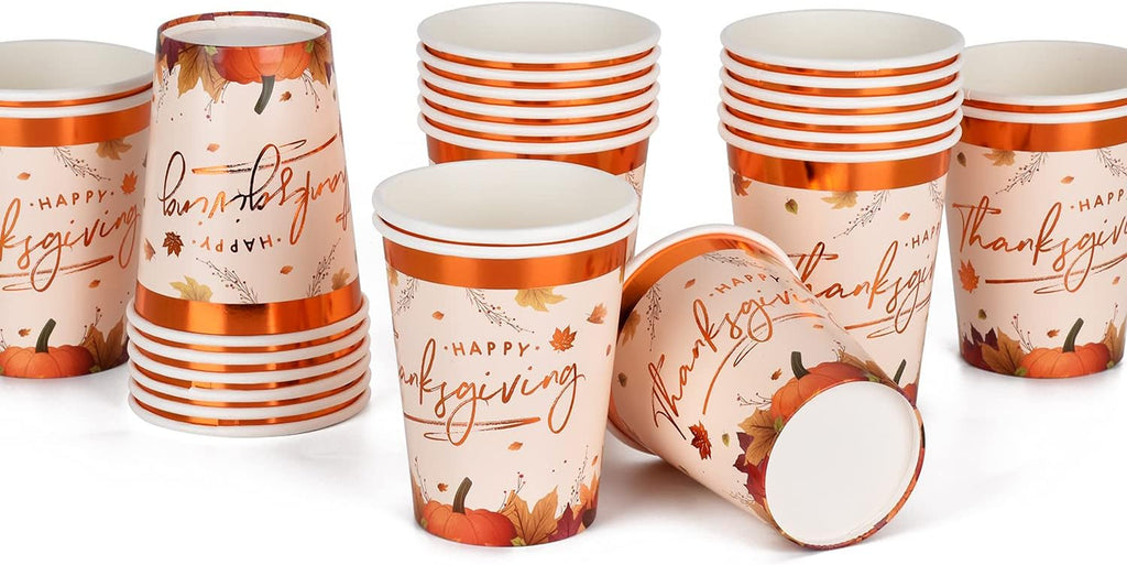 Thanksgiving Party Supplies Maple Leaves Disposable Paper Cups for Thanksgiving Dinner Party Fall Party Decorations, 9OZ 20 Pack