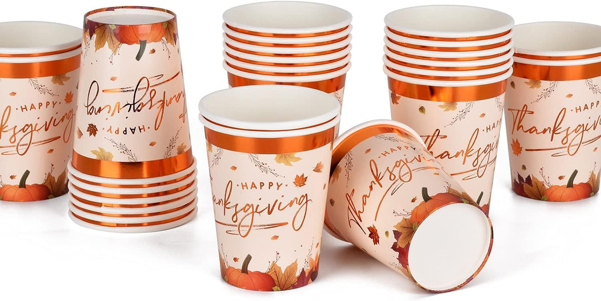 Thanksgiving Party Supplies Maple Leaves Disposable Paper Cups for Thanksgiving Dinner Party Fall Party Decorations, 9OZ 20 Pack