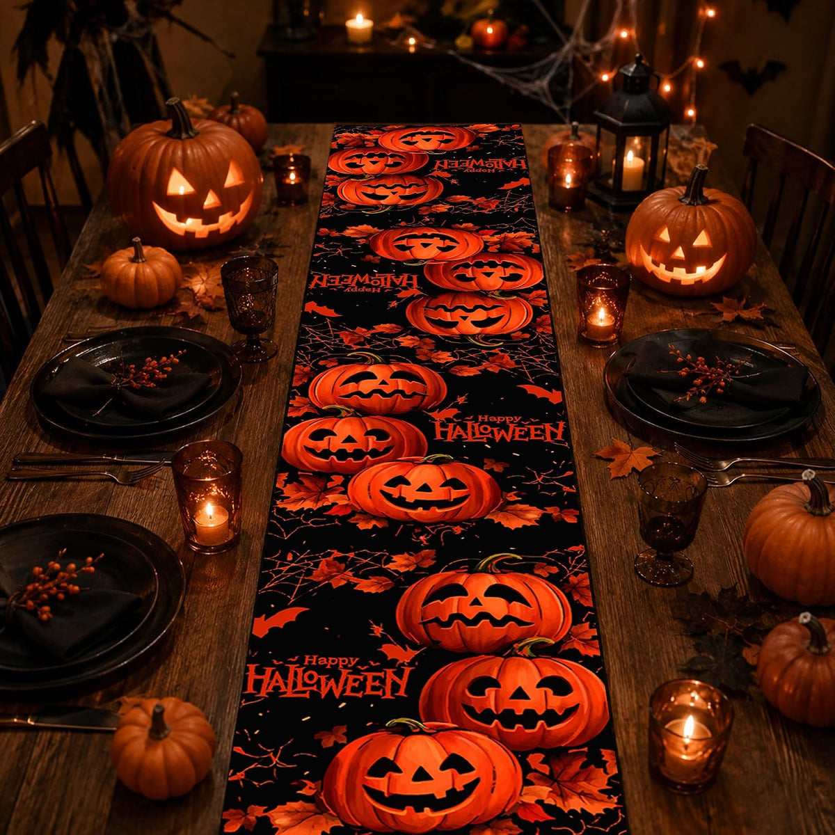 Halloween Party Decorations - Happy Halloween Pumpkin Table Runner