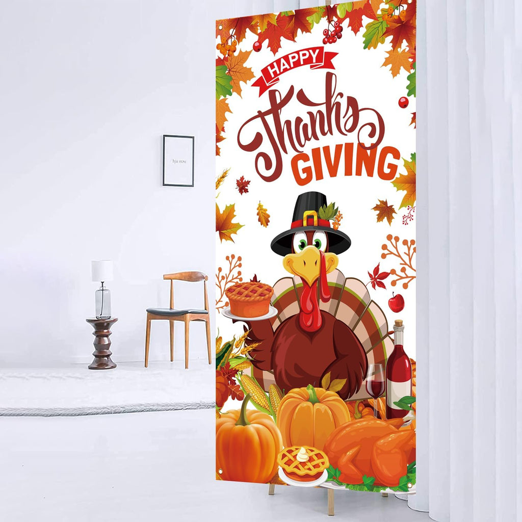 Happy Thanksgiving Door Cover for Fall Thanksgiving Party Decorations,71X35 Inch