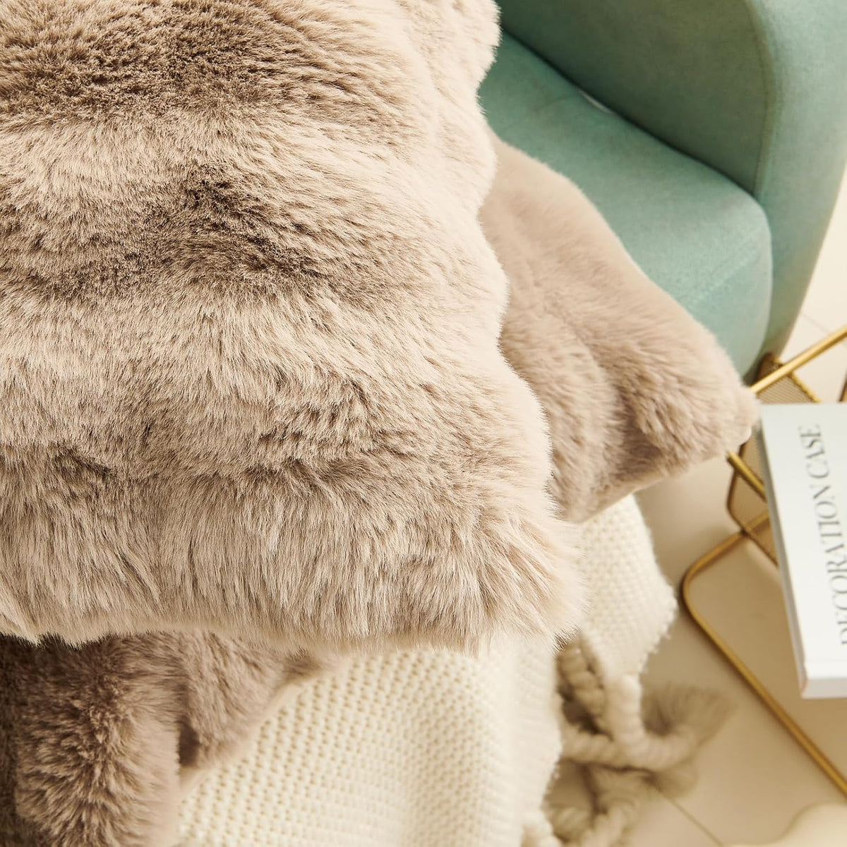 Faux Rabbit Fur Pillow Covers, 18×18, Taupe, Set of 2 – view 9