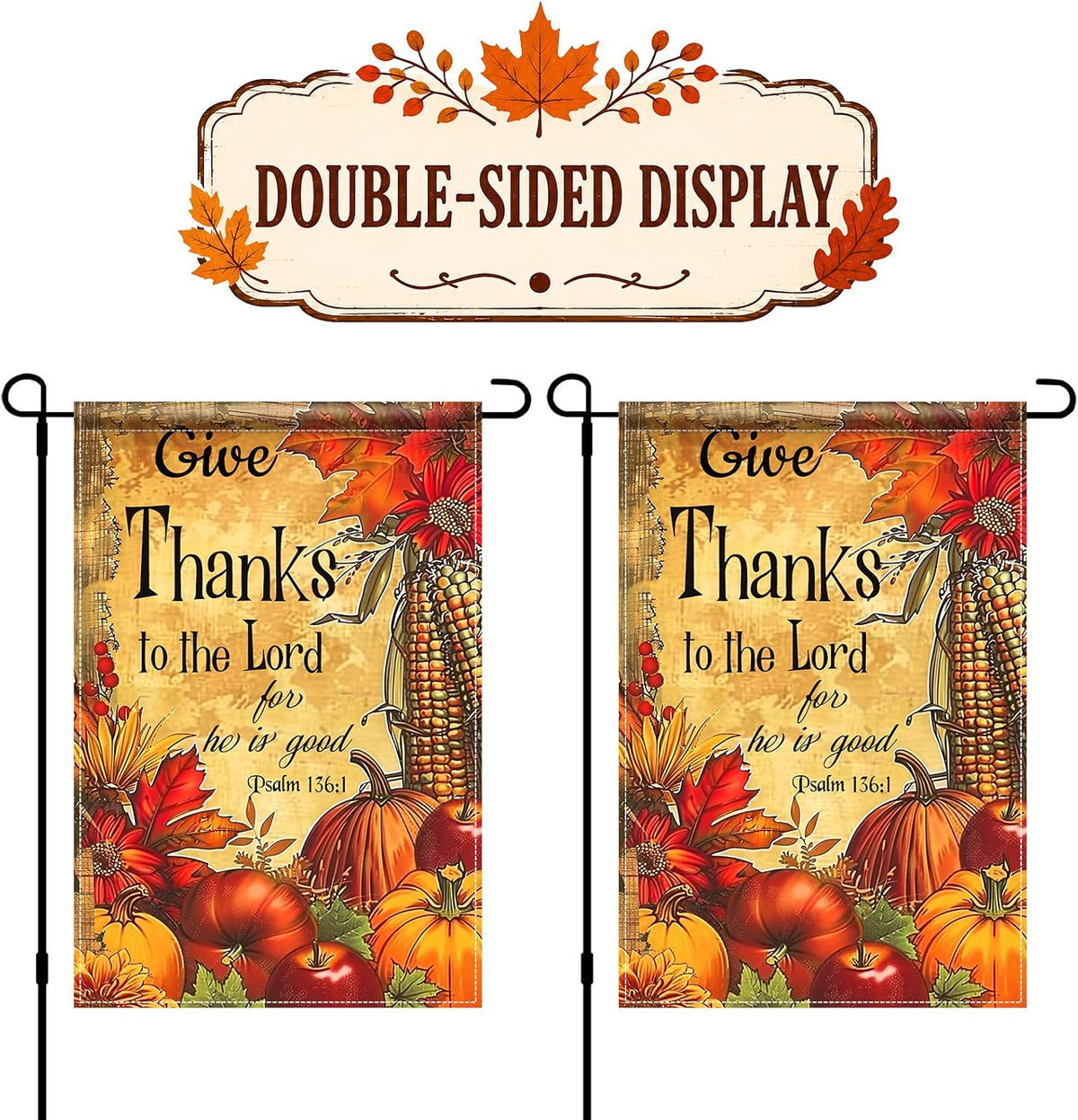Thanksgiving Garden Flag Give Thanks Pumpkin Harvest 12X18 Inch