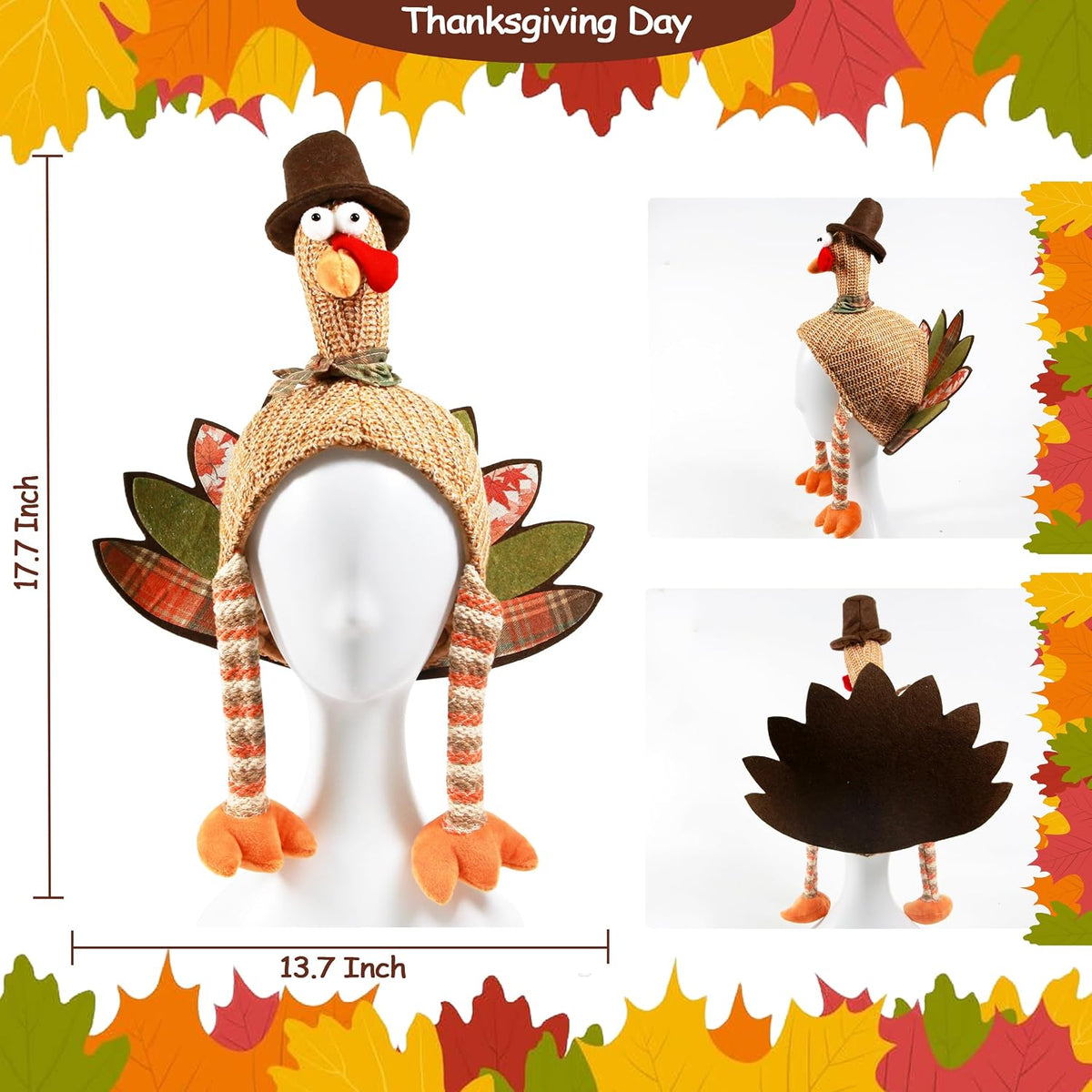 2PCS Plush Turkey Hat Funny Turkey Headwear for Thanksgiving Event