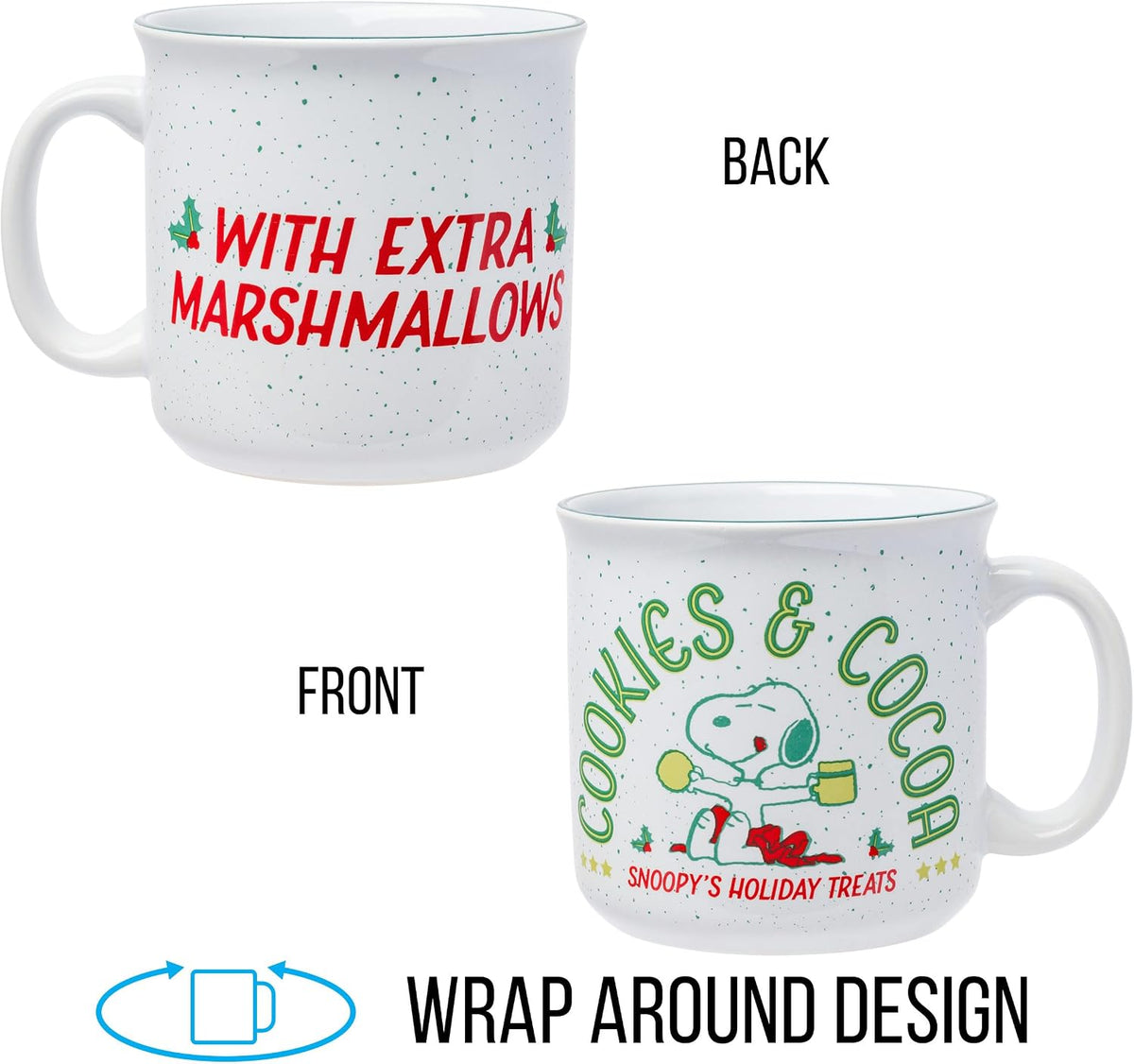 Peanuts Christmas Snoopy Cookies, Ceramic Camper Mug, 20Oz