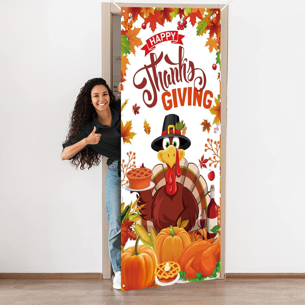 Happy Thanksgiving Door Cover for Fall Thanksgiving Party Decorations,71X35 Inch