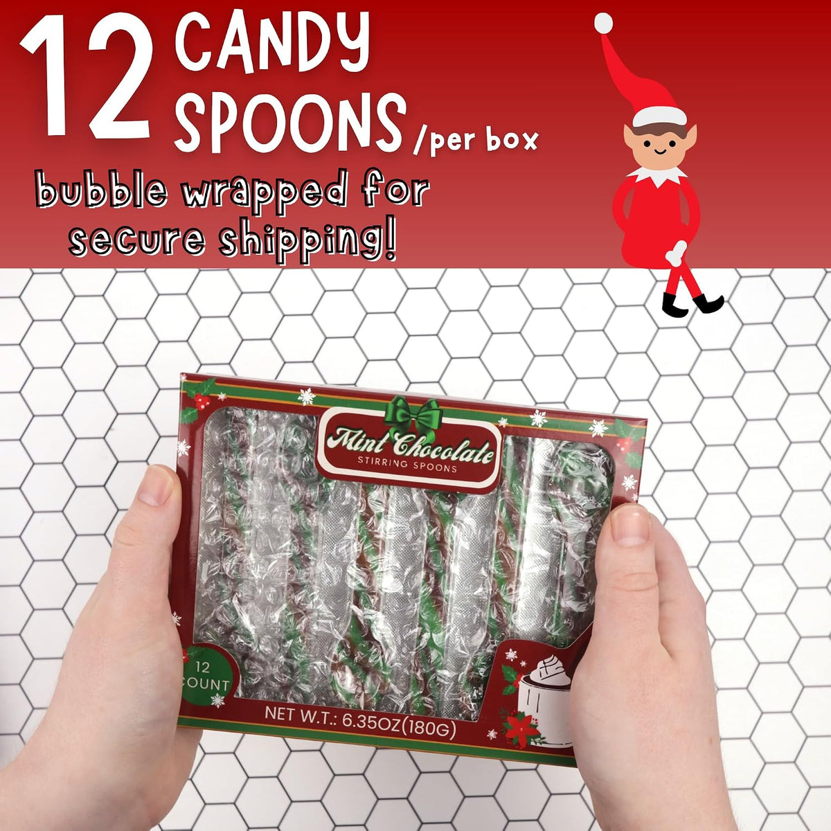 Christmas Candy Spoons, Mint Chocolate and Classic Peppermint Flavored Stirring Sticks, Hot Cocoa Bar Essentials, 24 Total Pieces (Set of 2)