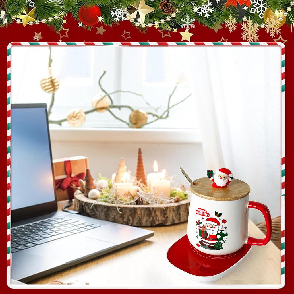 Christmas Coffee Warmer with Mug Set, Coffee Cup Warmer Coffee Mug Warmer with Auto Shut off for Desk Home Office, Coffee Gifts Xmas Gifts for Coffee Lovers Mom Her Wife Girlfriend Daughter