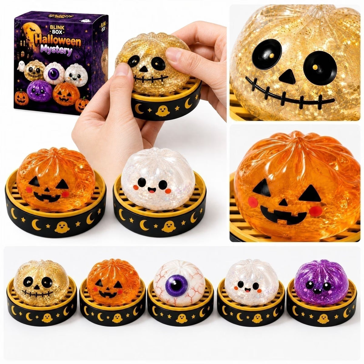 Mystery Halloween Ghost Dumpling Squishy,Colorful Cute Bao Dumplings Squeeze Balls Stress Relief Sensory for Holiday