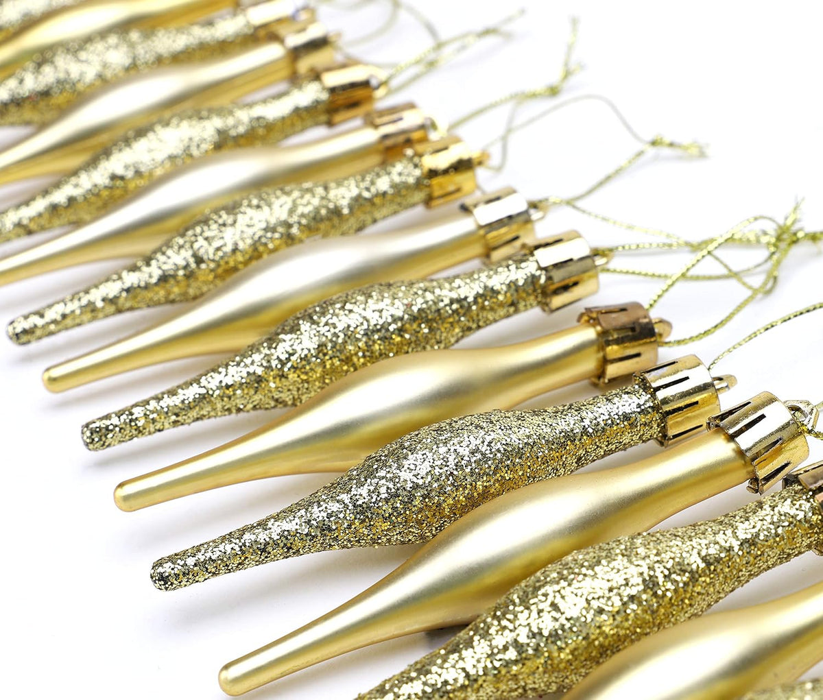 Droplet Baubles, Matte & Glitter, Gold, Pack of 15 – view 4