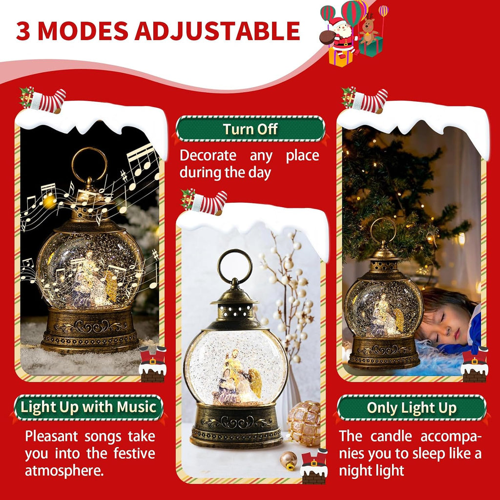Christmas Nativity Snow Globe, Nativity Musical Snow Globe Lantern Lights with USB Powered, Retro Style Holiday Glitter Globe for Xmas Home Decoration Holiday