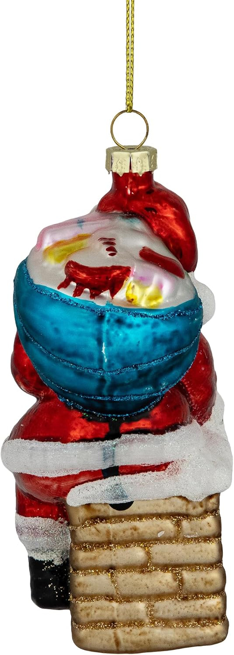 Santa Down the Chimney Glass Ornament, 5" – view 5