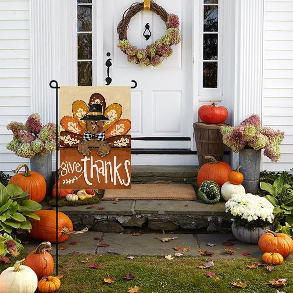 Thanksgiving Garden Flag Outdoor Decoration, Courtyard Double Sided Turkey House Flag, Used for Thanksgiving Decoration