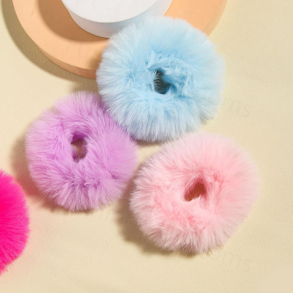 2Pcs Pack Furry Faux Rabbit Fur Hair Scrunchies Artificial Fur Hair Bobbles Elastic Hair Band Rope Wristband Ponytail Accessories Lilac