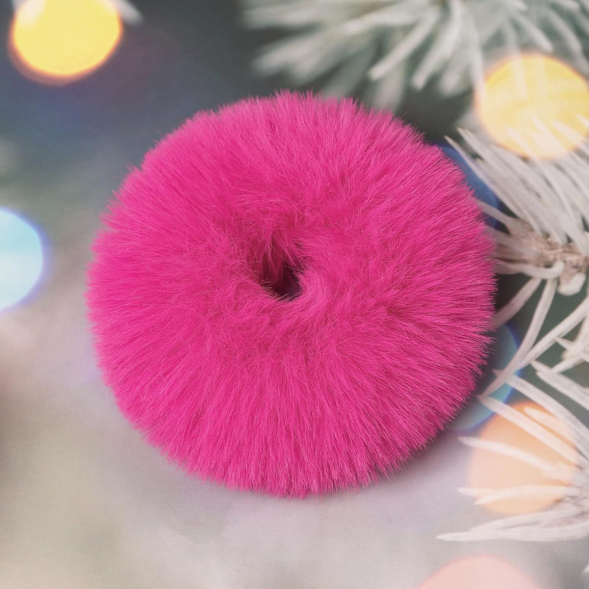 2Pcs Pack Furry Faux Rabbit Fur Hair Scrunchies Artificial Fur Hair Bobbles Elastic Hair Band Rope Wristband Ponytail Accessories Hot Pink