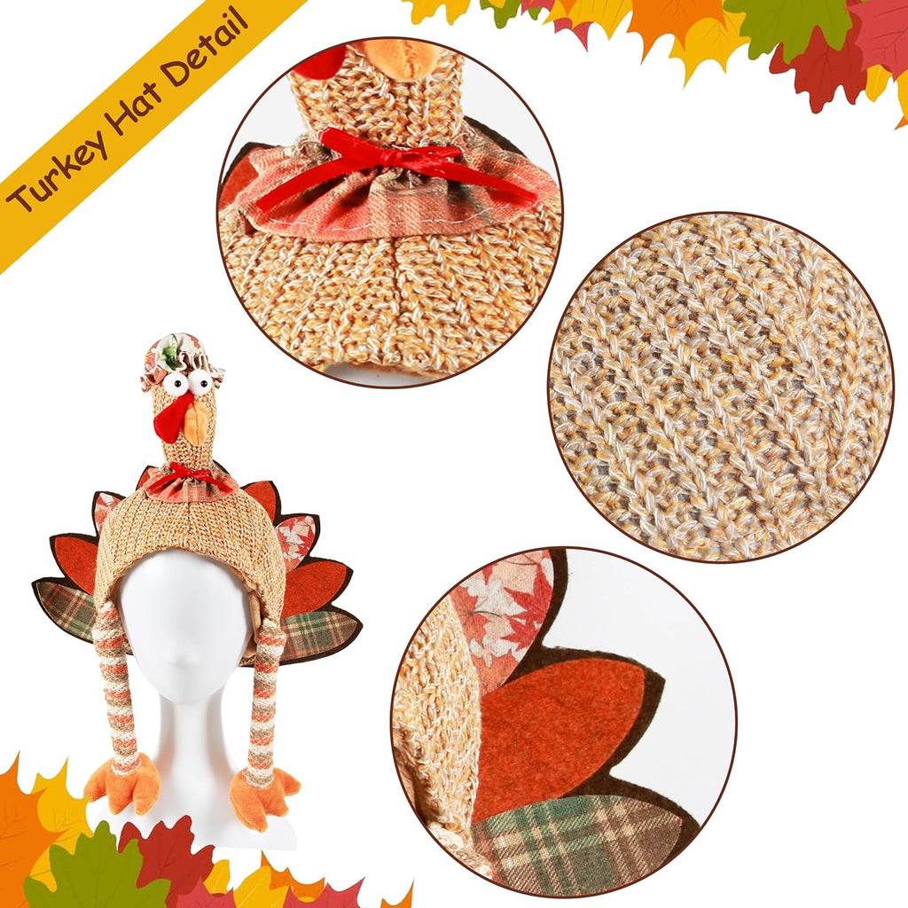 2PCS Plush Turkey Hat Funny Turkey Headwear for Thanksgiving Event