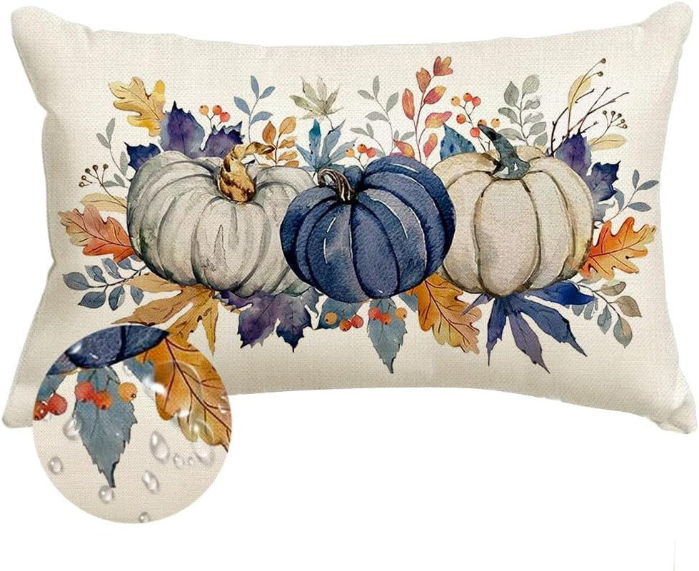 Blue Pumpkins Outdoor Pillow Cover, 12×20