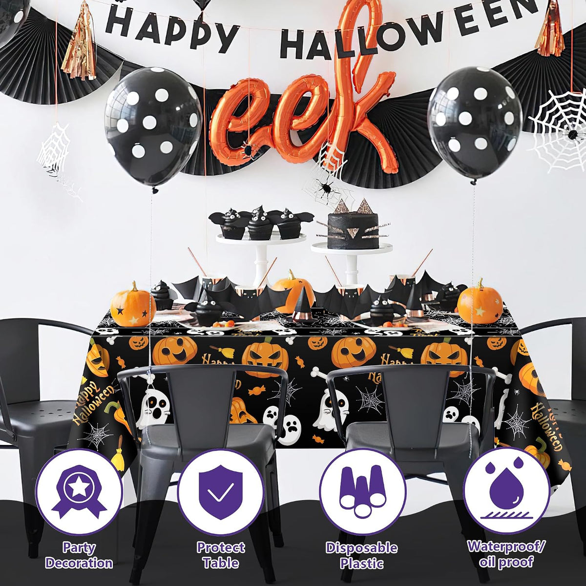 Halloween Decorations - Disposable Plastic Halloween Tablecloth | Halloween Party Decorations Favors Supplies for Table Decor Indoor Outdoor Backdrop Banner,2 Pack