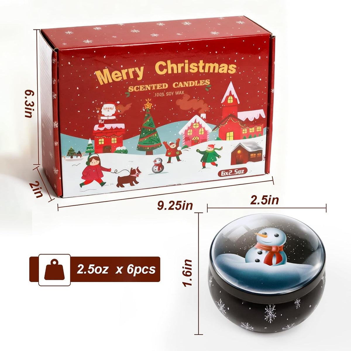 Christmas Scented Candle Gift 6 Pack, Christmas Candles for Home Scented, 100% Natural Soy Wax Long Lasting Jar Aromatherapy Candle Gifts for Mother'S Day