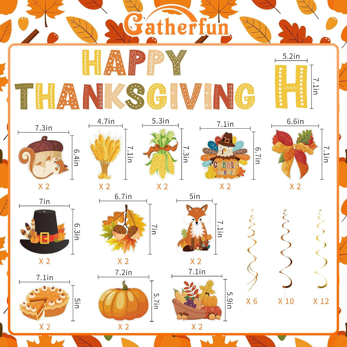 Thanksgiving Decor Set: Thanksgiving Banner & Hanging Swirls - for Home, Office, Classroom Indoor Fall Party Decorations