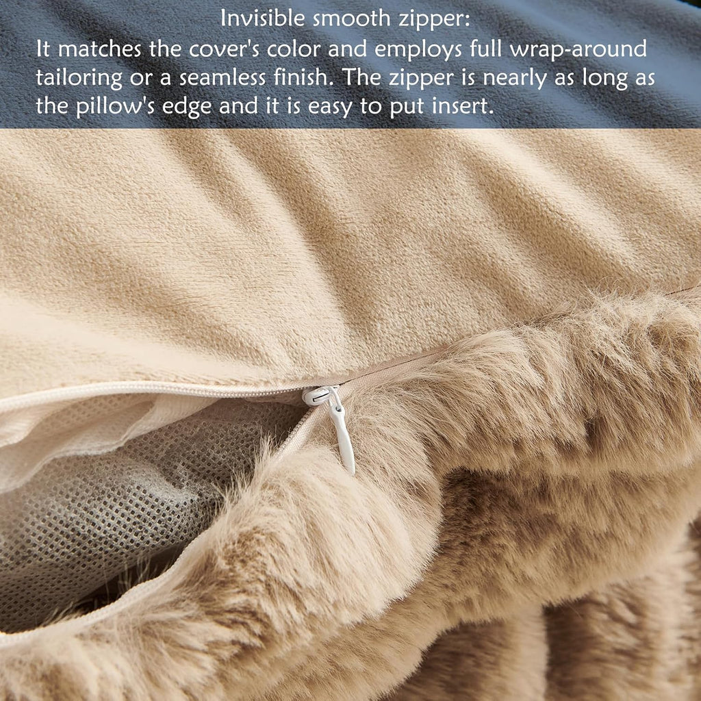 Faux Rabbit Fur Pillow Covers, 18×18, Taupe, Set of 2 – view 5