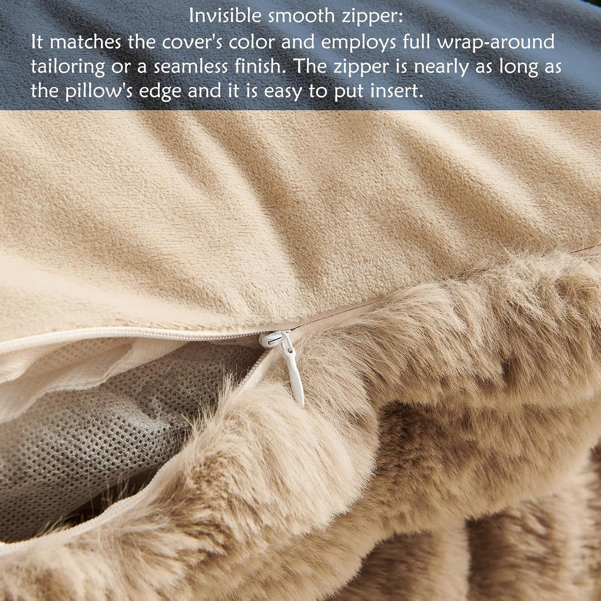 Faux Rabbit Fur Pillow Covers, 18×18, Taupe, Set of 2 – view 5