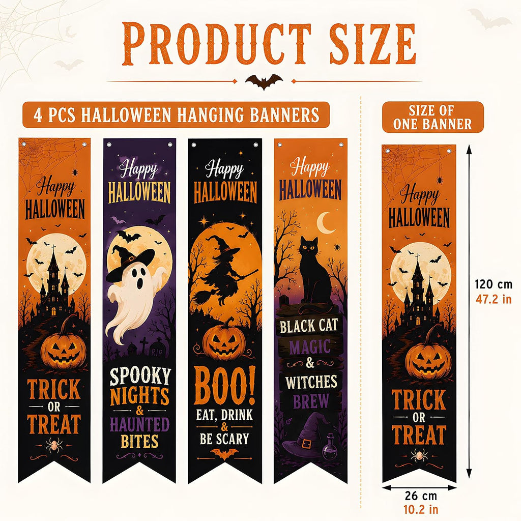 Halloween Decorations - 4 PCS Vertical Happy Halloween Hanging Banners