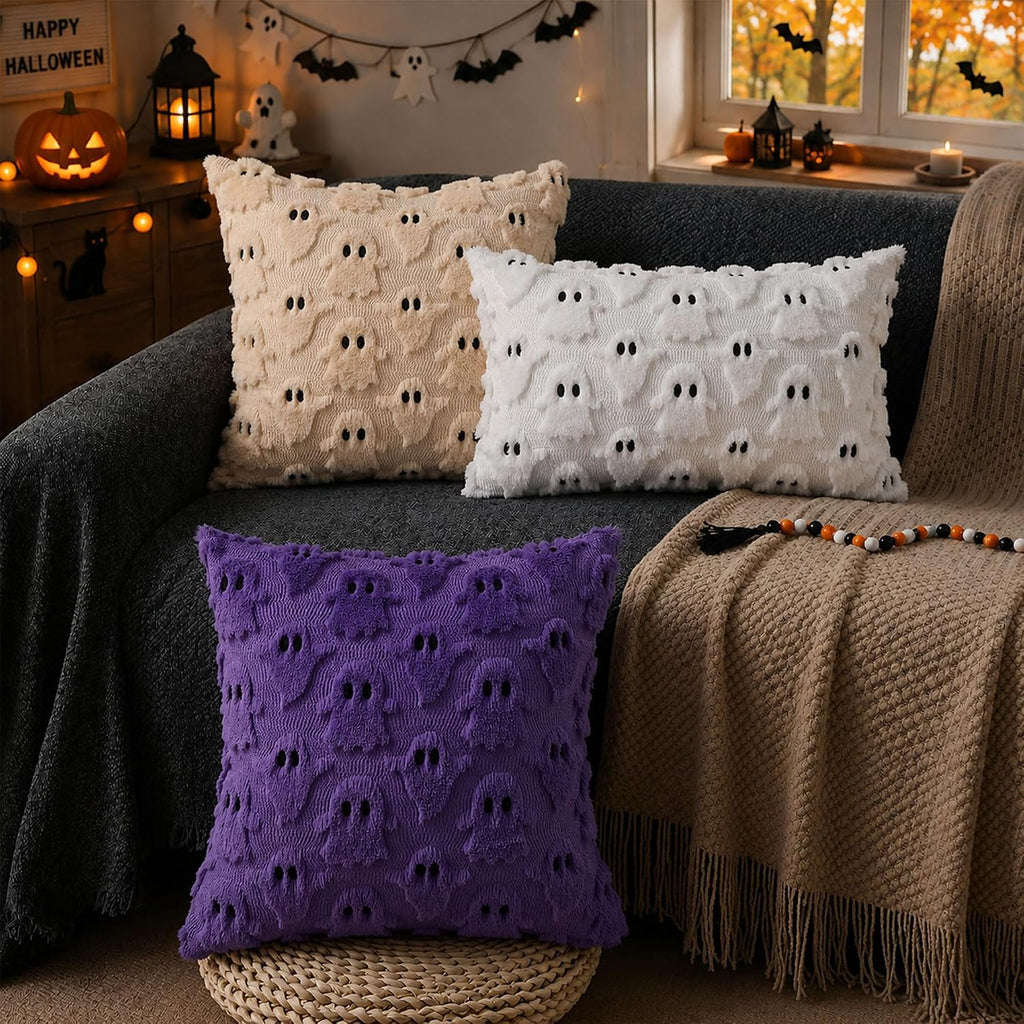 Halloween Pillow Covers 18X18 Inch 2Pcs Beige Ghost Halloween Decor
