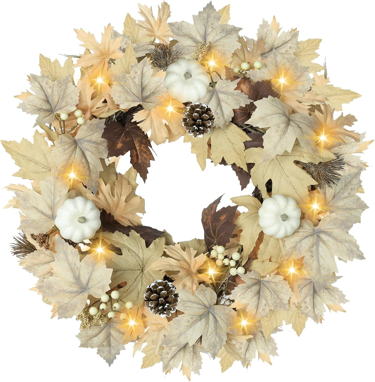 22" Lighted Fall Wreath with Pumpkins & Berries
